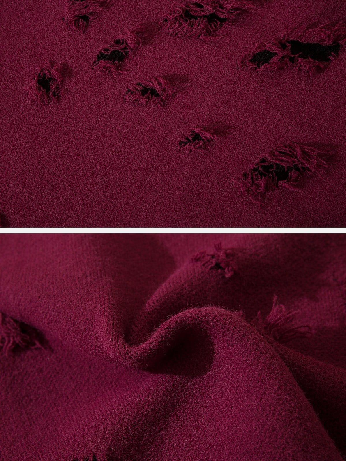 Solid Color Hole Sweater