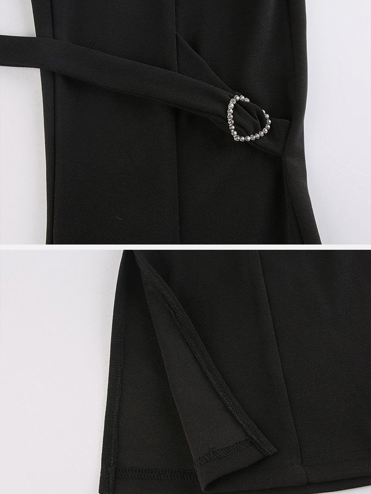 Dark Mesh Ribbons Mini Flared Pants