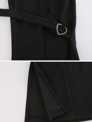 Dark Mesh Ribbons Mini Flared Pants