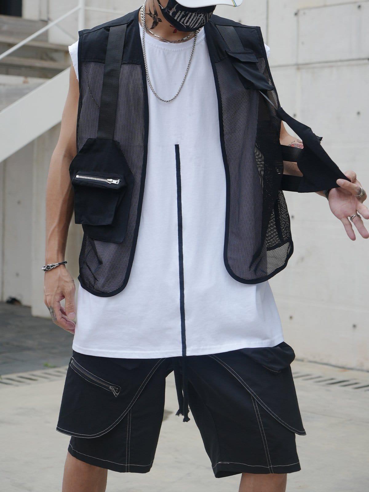 Multi Pockets Zip Up Mesh Vest
