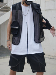 Multi Pockets Zip Up Mesh Vest