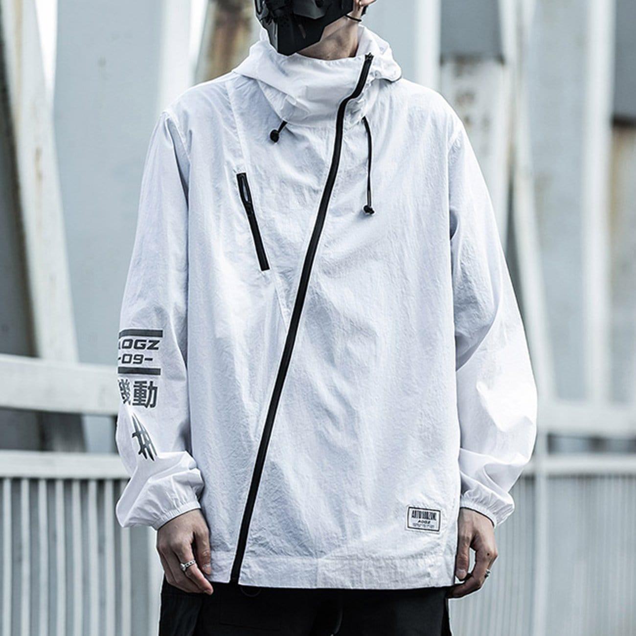 Oblique Zipper Letter Print Jacket
