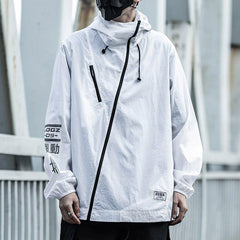 Oblique Zipper Letter Print Jacket
