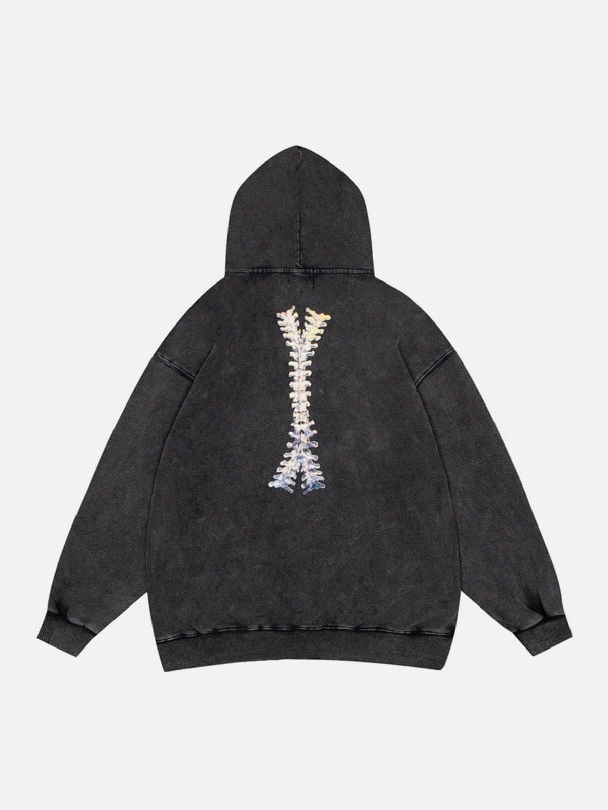 Washed Skeleton Pattern Zip Up Hoodie
