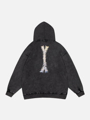 Washed Skeleton Pattern Zip Up Hoodie