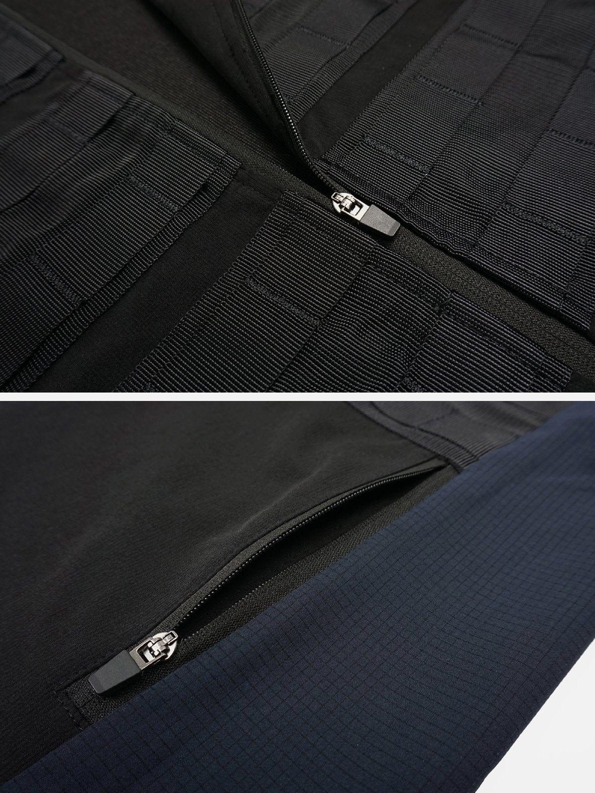 Patchwork Zip Up Function Short Sleeve Shirt