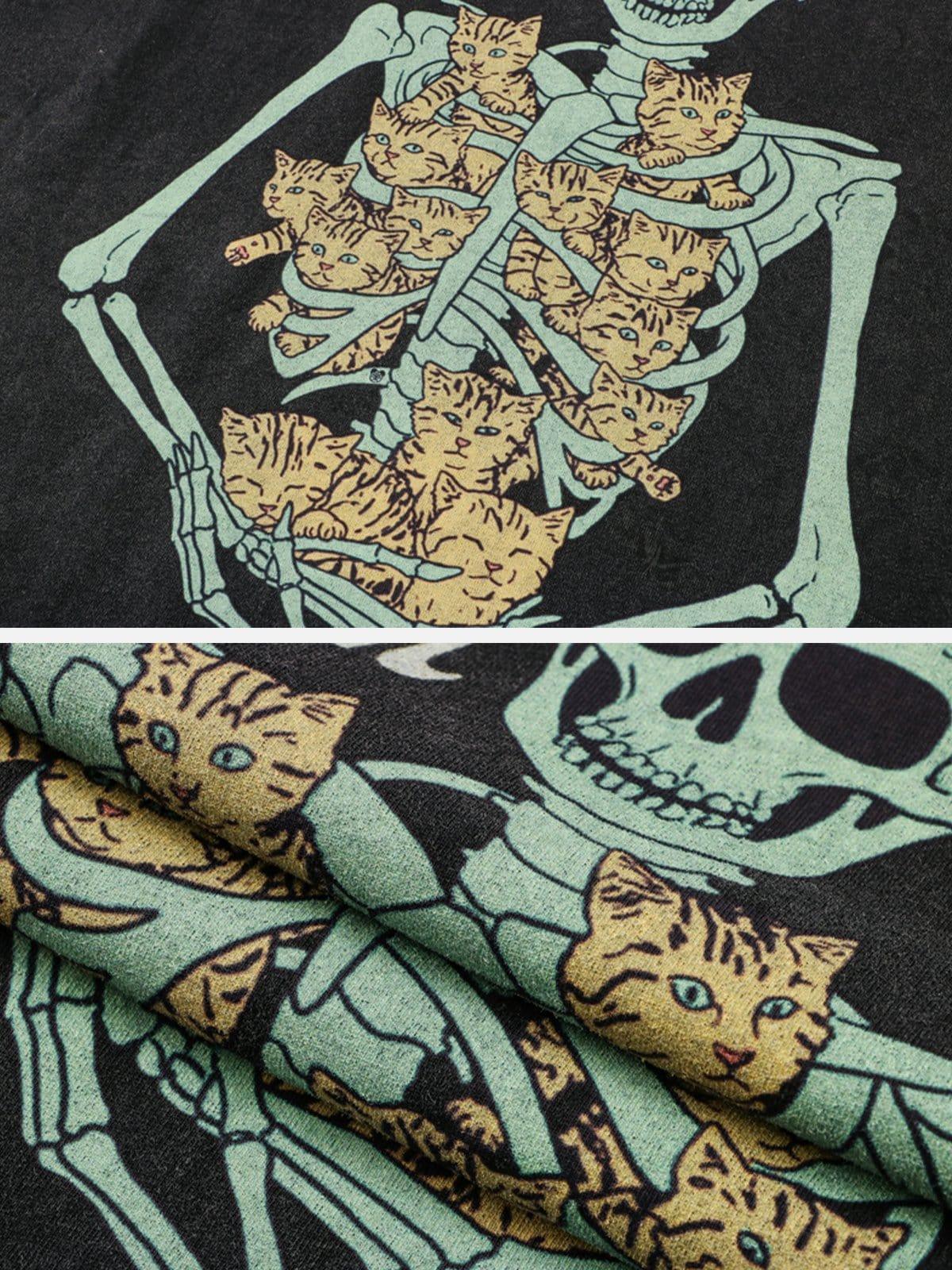 Retro Skull Cat Graphic Tee