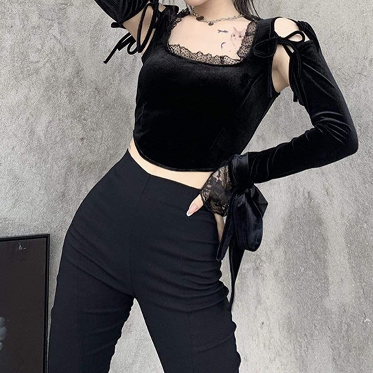 Dark Design Lace Vest Flared Sleeve Long Sleeve T-shirt