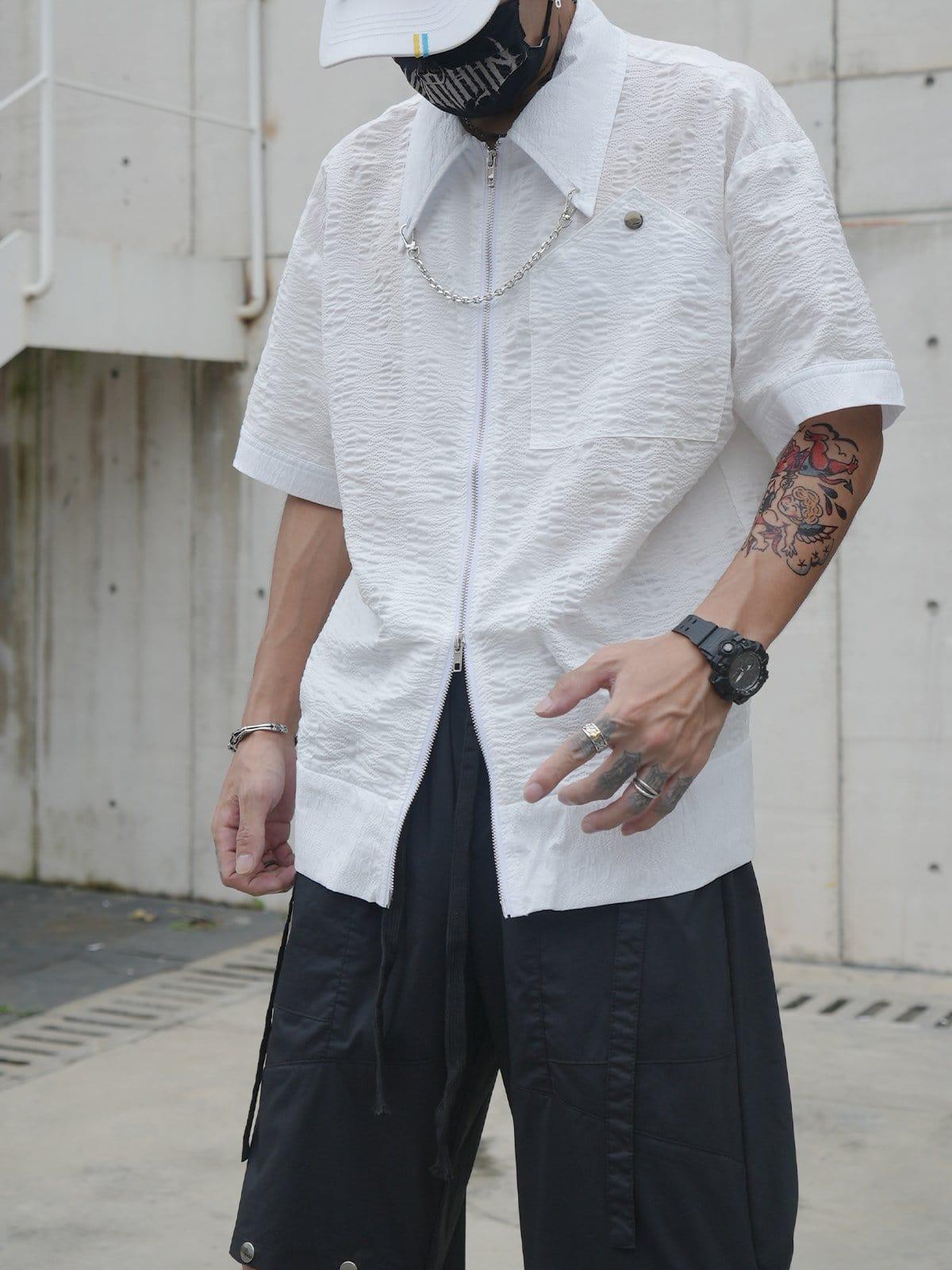 Chain Zip Up Short Sleeve Shirt