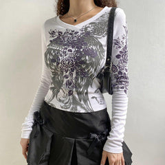 Rose Wings Graphic Long Sleeve T Shirt