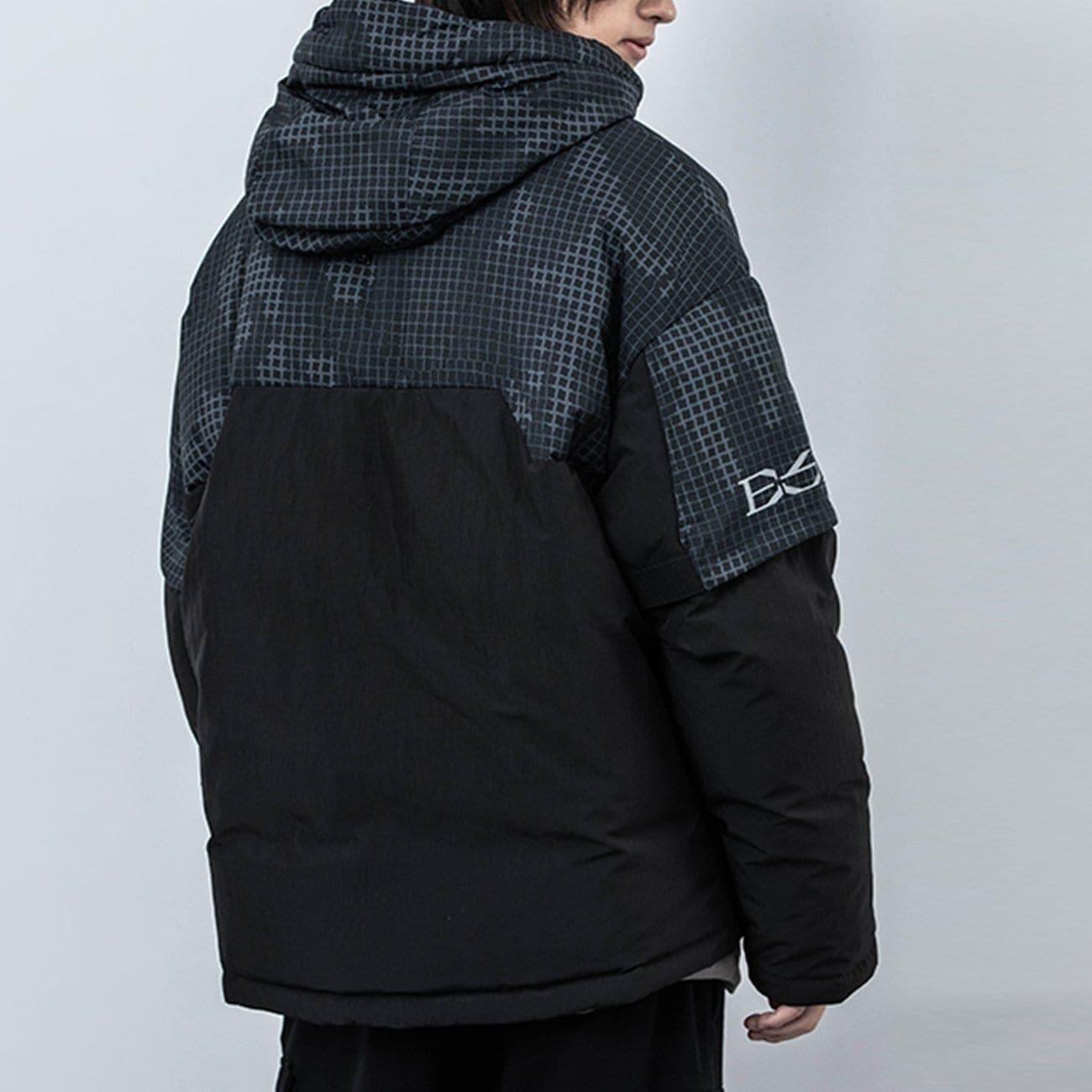 Irregular Plaid Patchwork Winter Down Coat