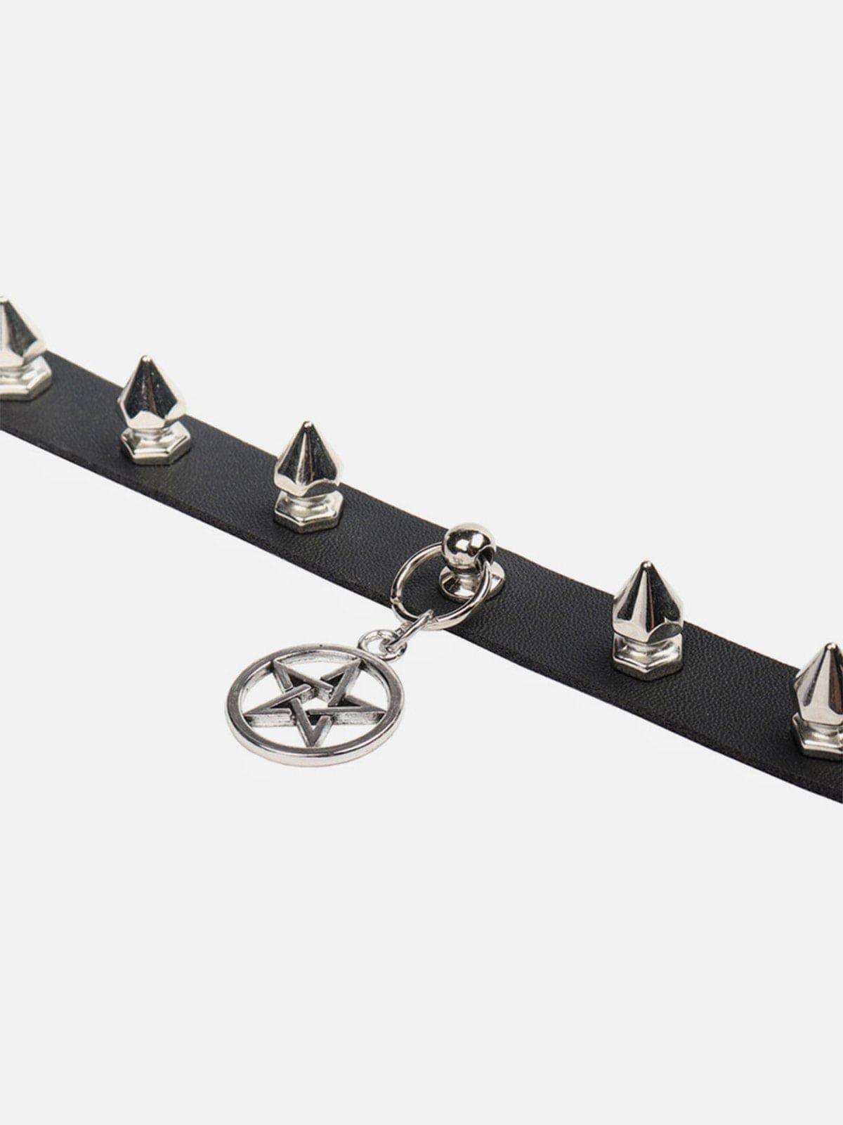 Punk Pentagram Rivets PU Necklace