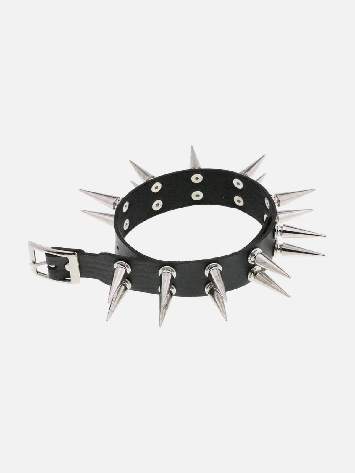 Dark Double Row Pointed Rivets PU Necklace