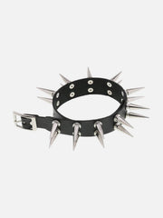 Dark Double Row Pointed Rivets PU Necklace