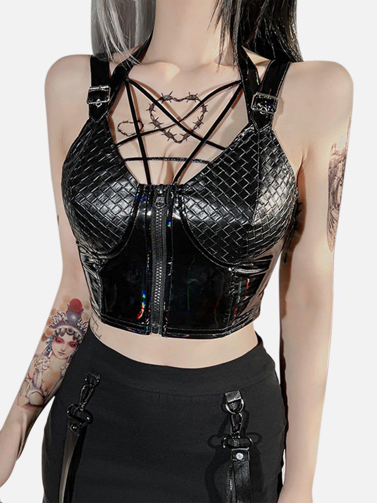 Zip Up Grid PU Vest