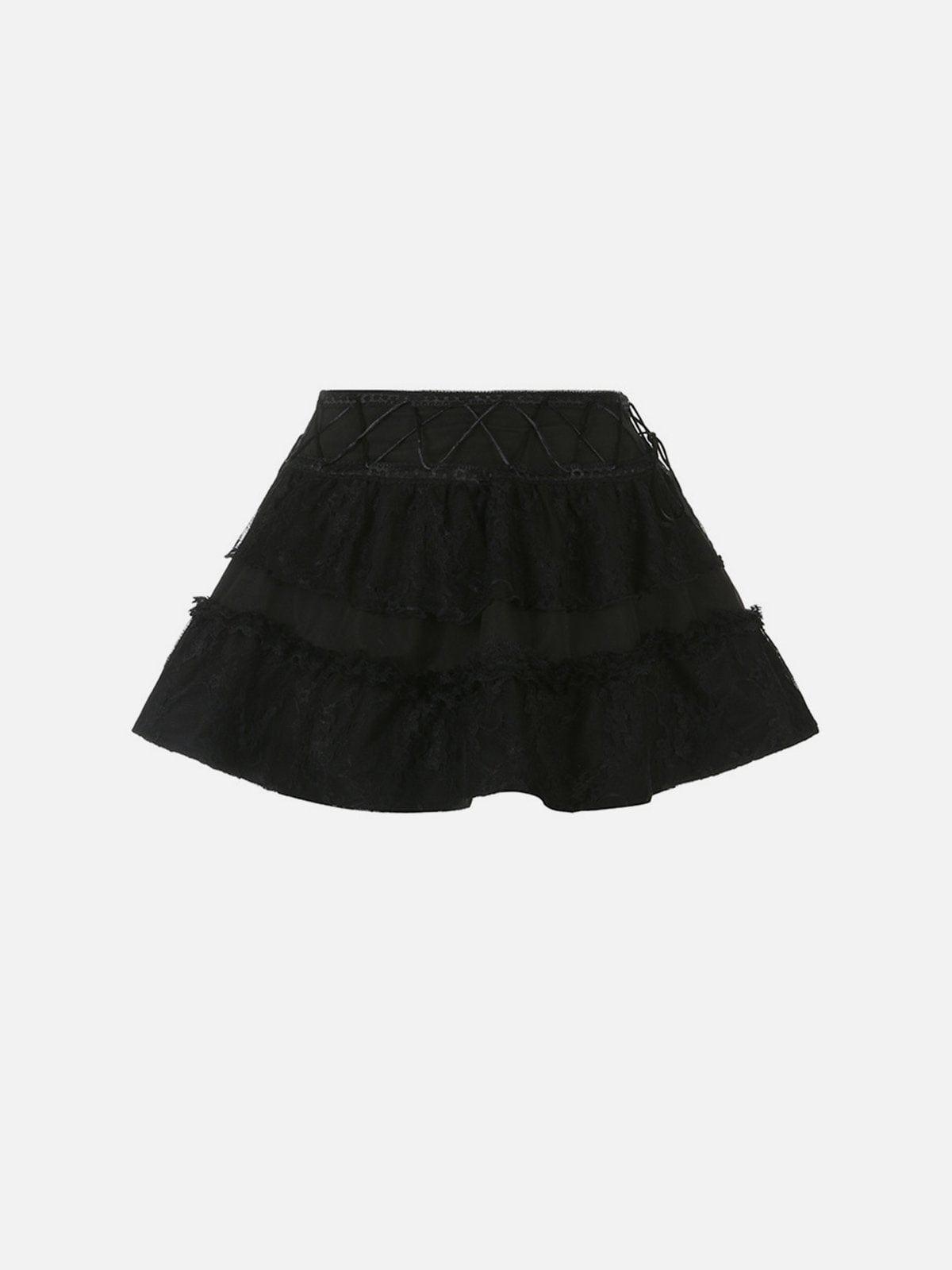 Cross Straps Lace Skirt