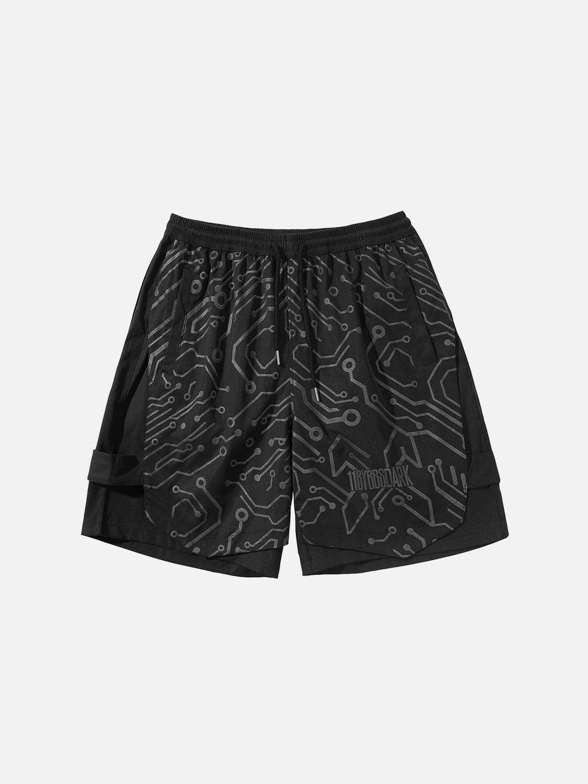 Dark Mechanical Print Cargo Shorts