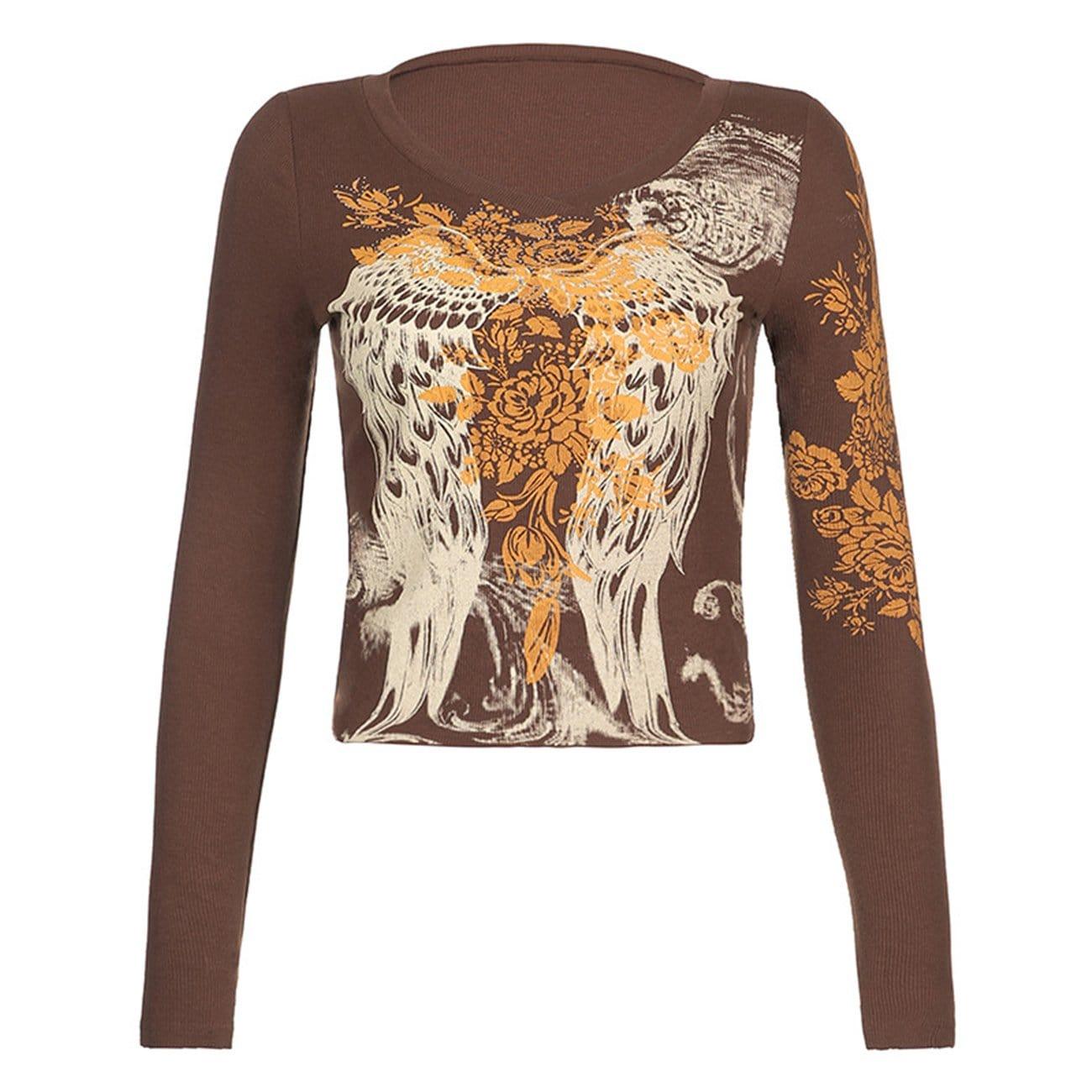 Rose Wings Graphic Long Sleeve T Shirt