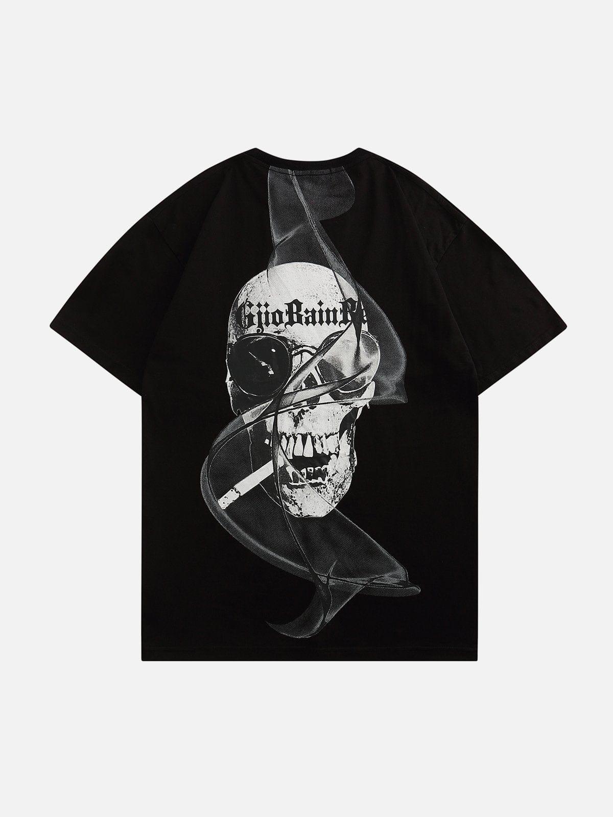 Smoking Skeleton Print Tee