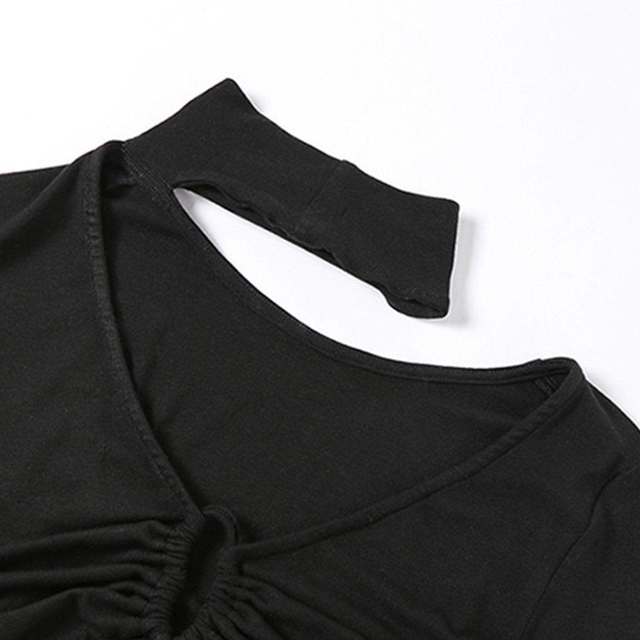Hollow Sexy Halterneck Long Sleeve T Shirt