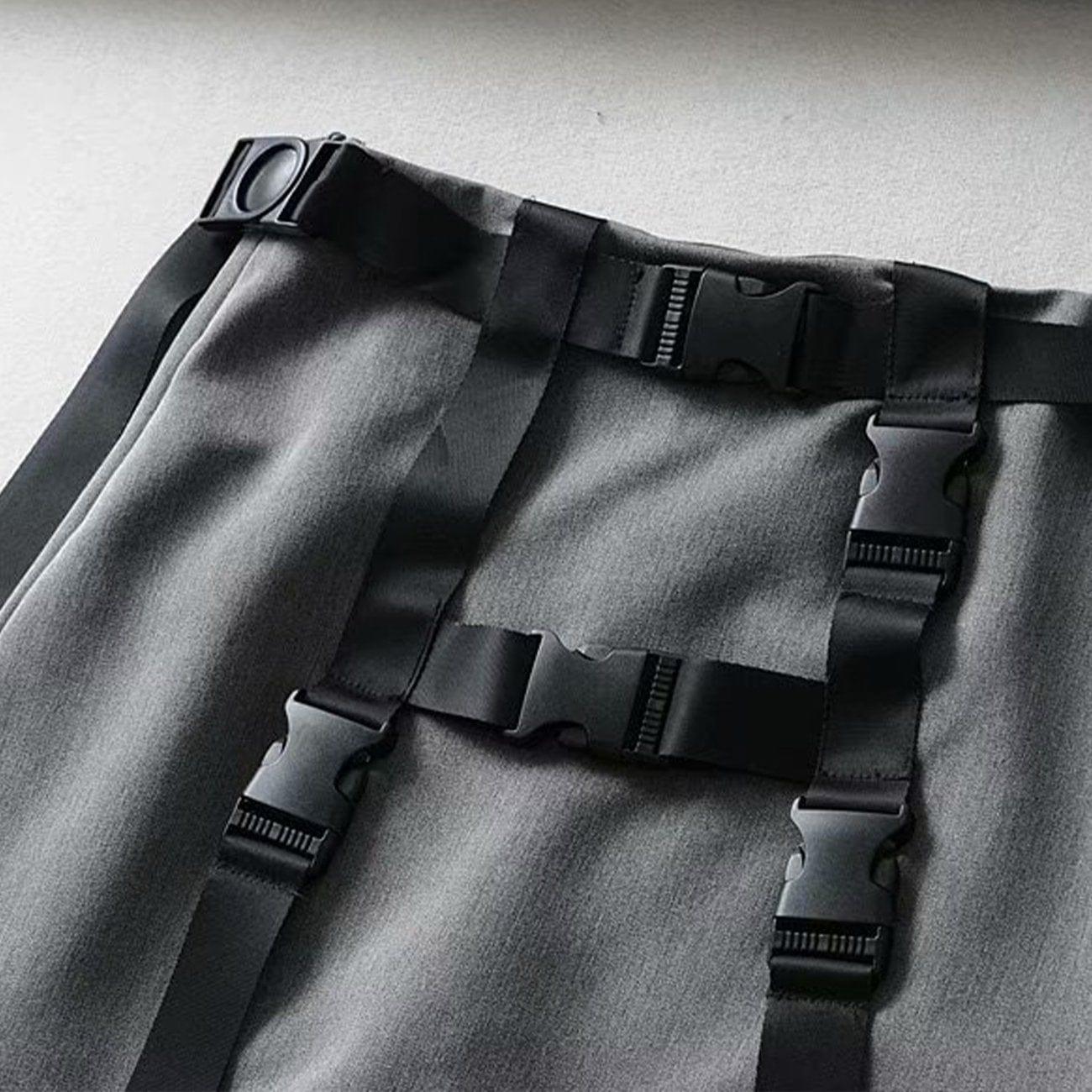 Techwear High Waist Ribbons Buckle Skirt