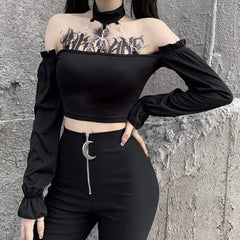 Sexy One-shoulder Fashion Chain Halterneck Short Top