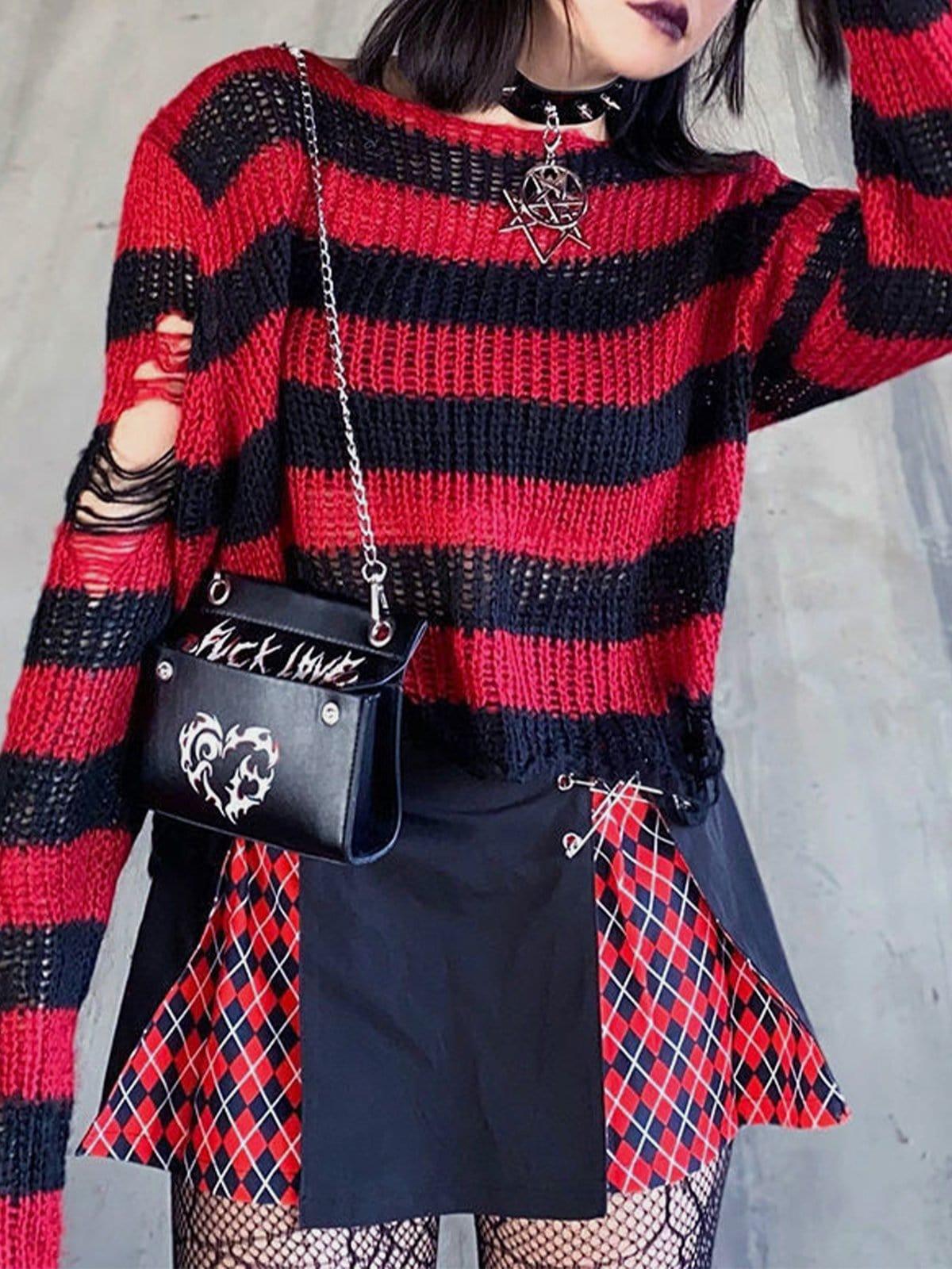 Stripe Hole Short Sweater