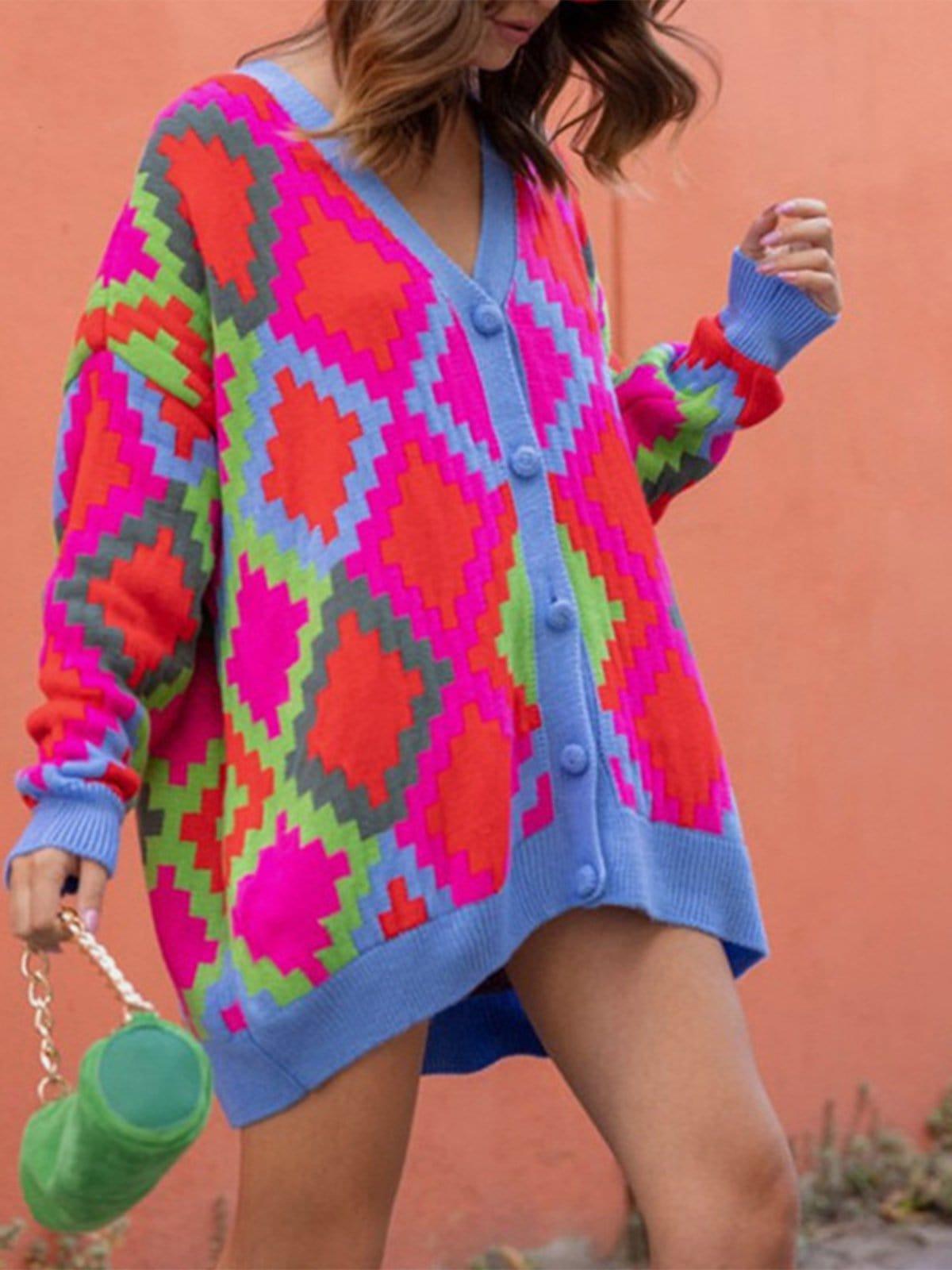 Pixel Plaid Cardigan Sweater