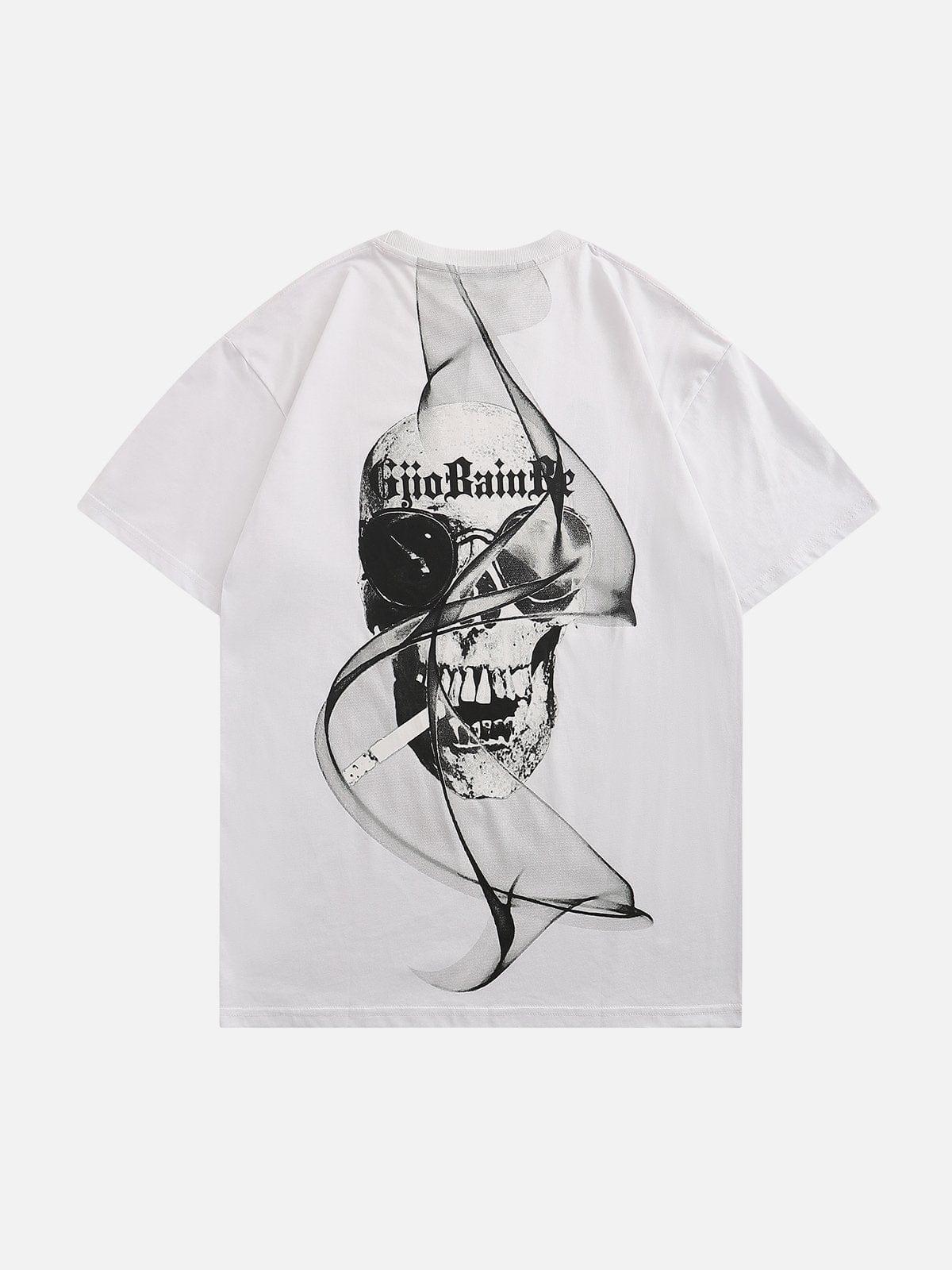 Smoking Skeleton Print Tee