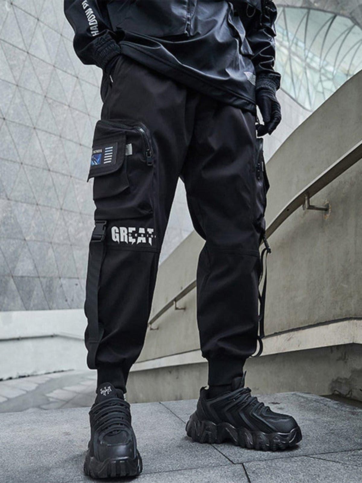 Function Buttons Ribbons Zipper Pockets Cargo Pants