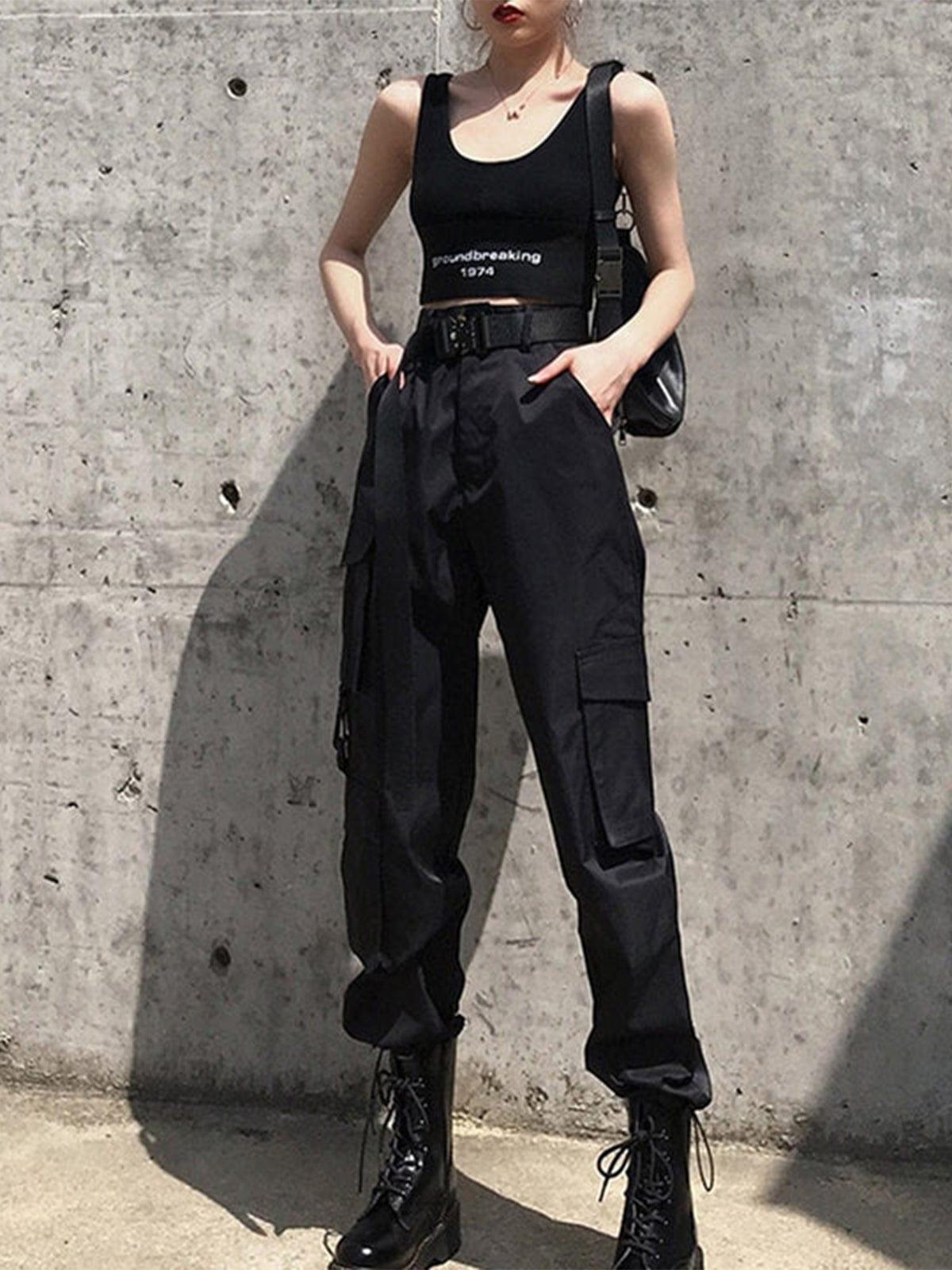 Black Personalized Belt Cargo Pants
