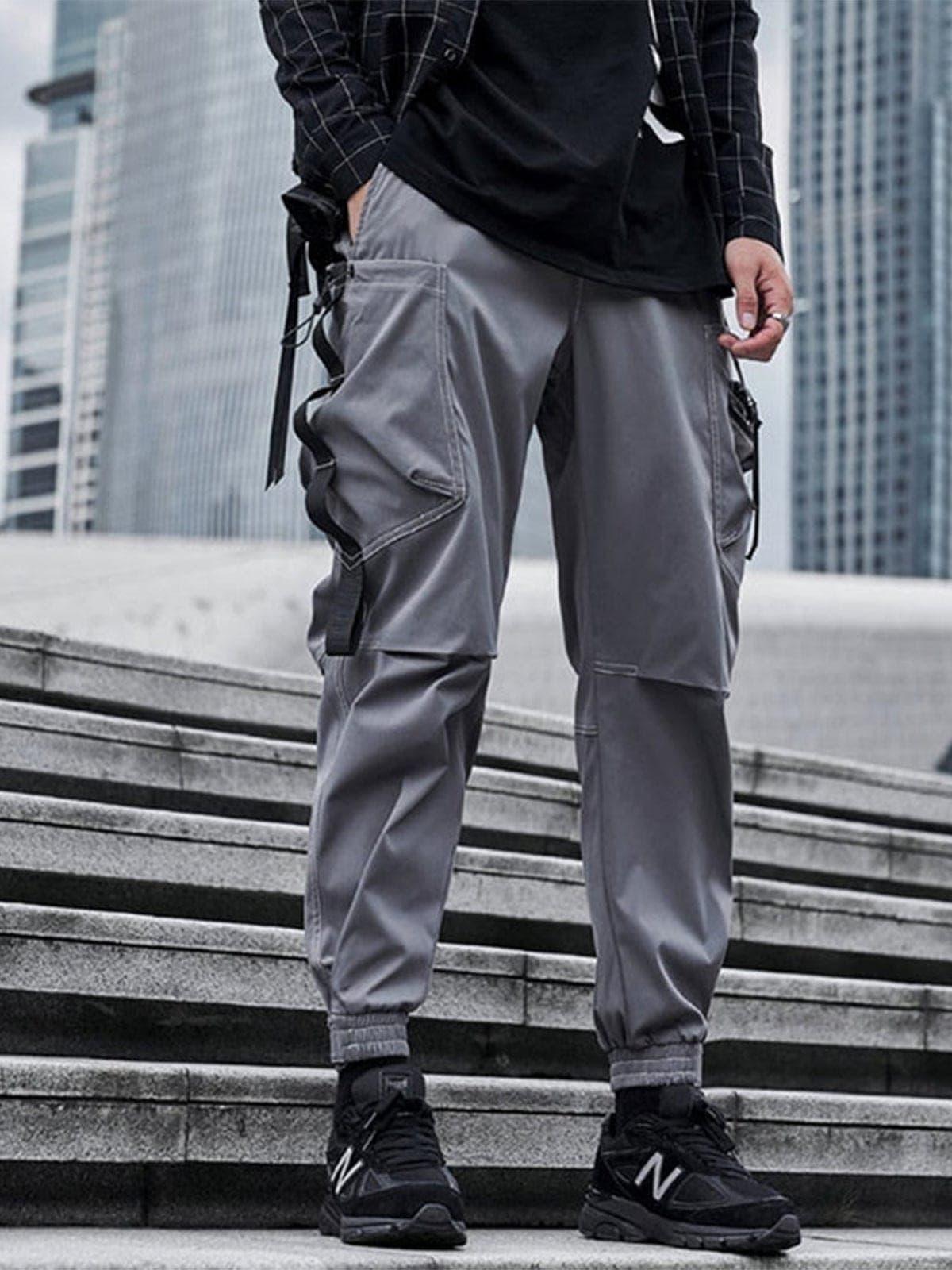 Techwear Bright Line Velcro Thick Fleece Cargo Pants