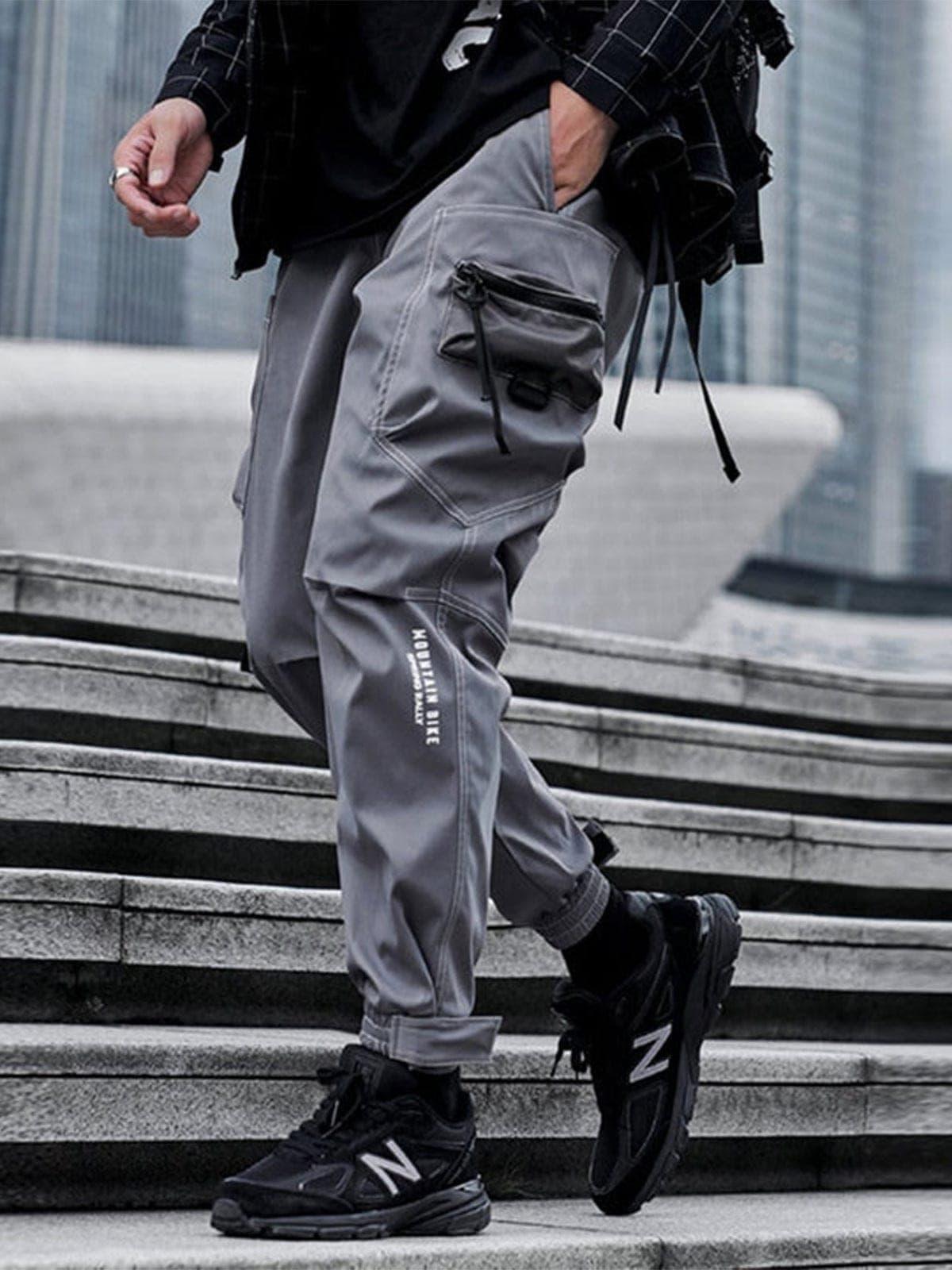 Function Bright Line Zipper Pockets Velcro Cargo Pants