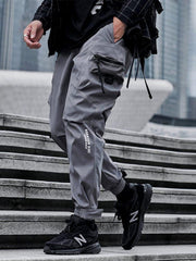 Function Bright Line Zipper Pockets Velcro Cargo Pants