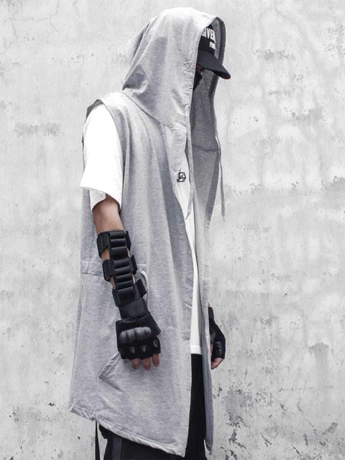 Solid Color Hooded Drawstring Waist Vest