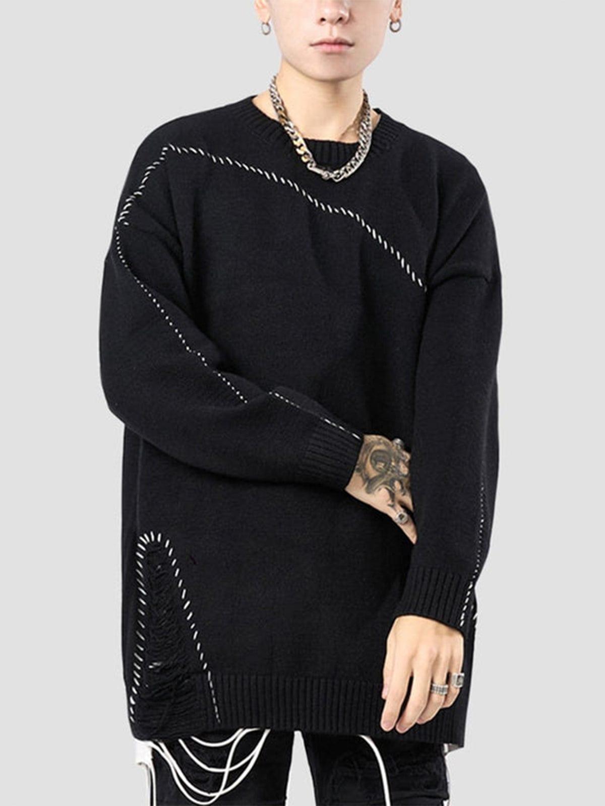Bright Line Ripped Knitted Sweater