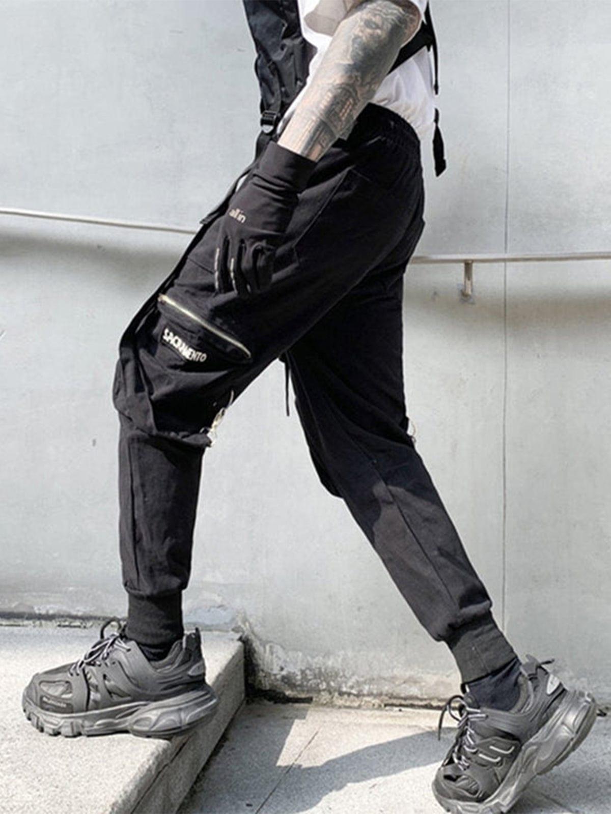 Side Zipper Pockets Ribbons Cargo Pants
