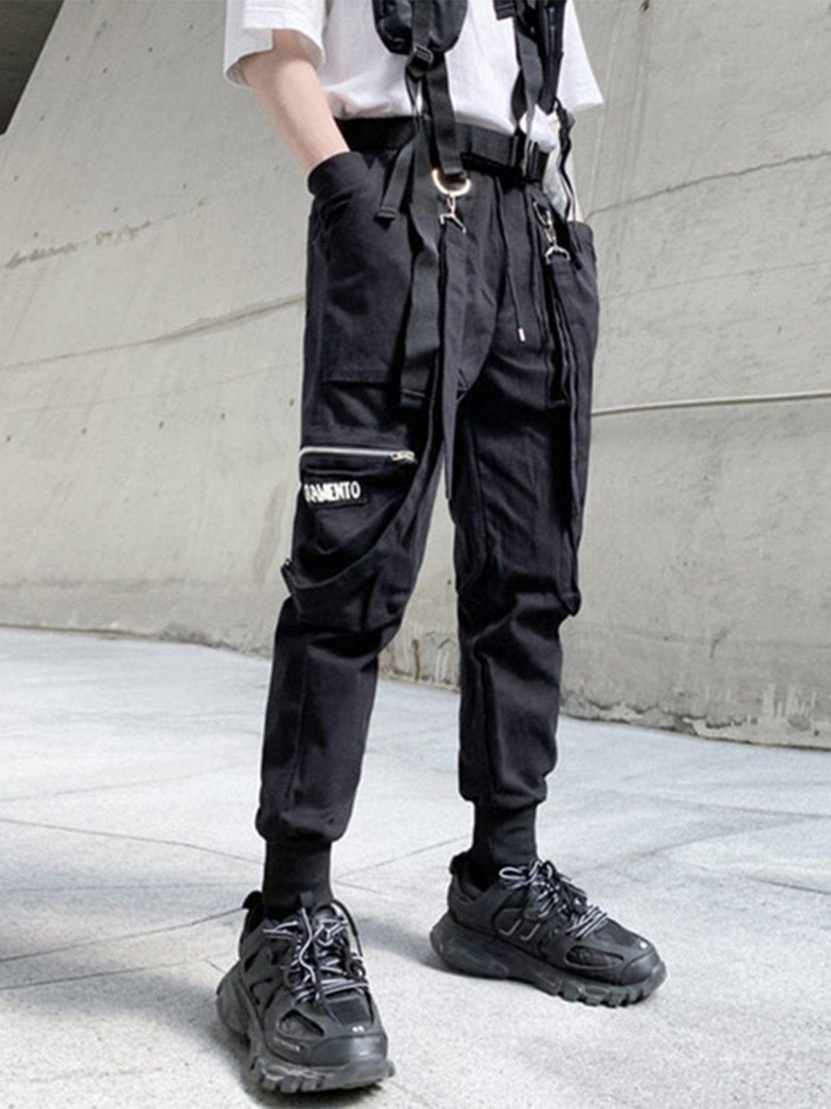 Side Zipper Pockets Ribbons Cargo Pants