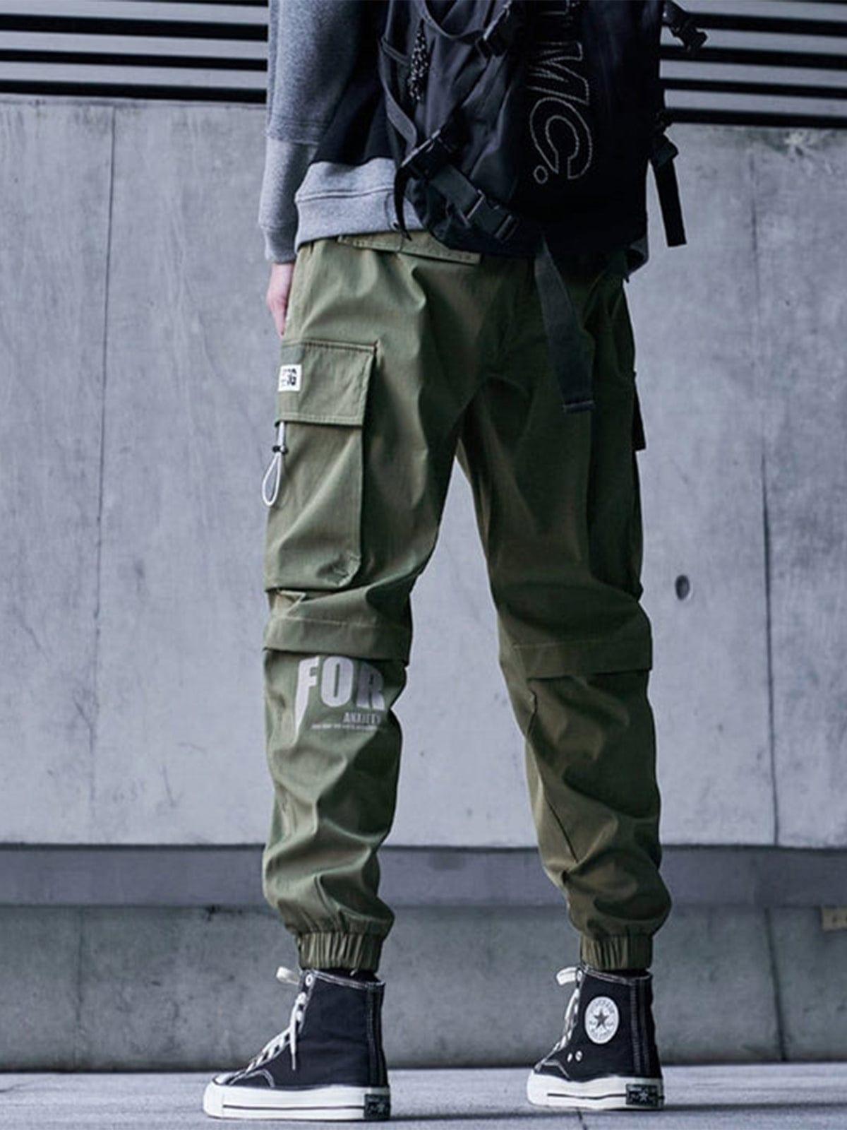 Techwear Drawstring Pocket Print Thick Fleece Cargo Pants