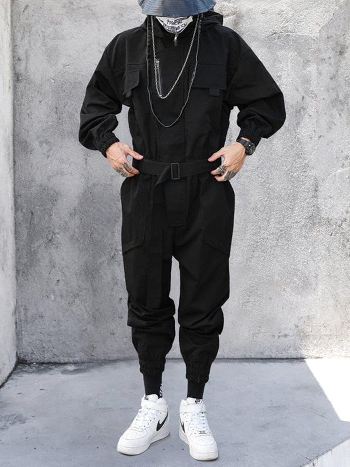 Function Multi Pockets Hooded Cargo Jumpsuit