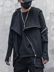 Dark Asymmetric Side Zip Cape Jacket