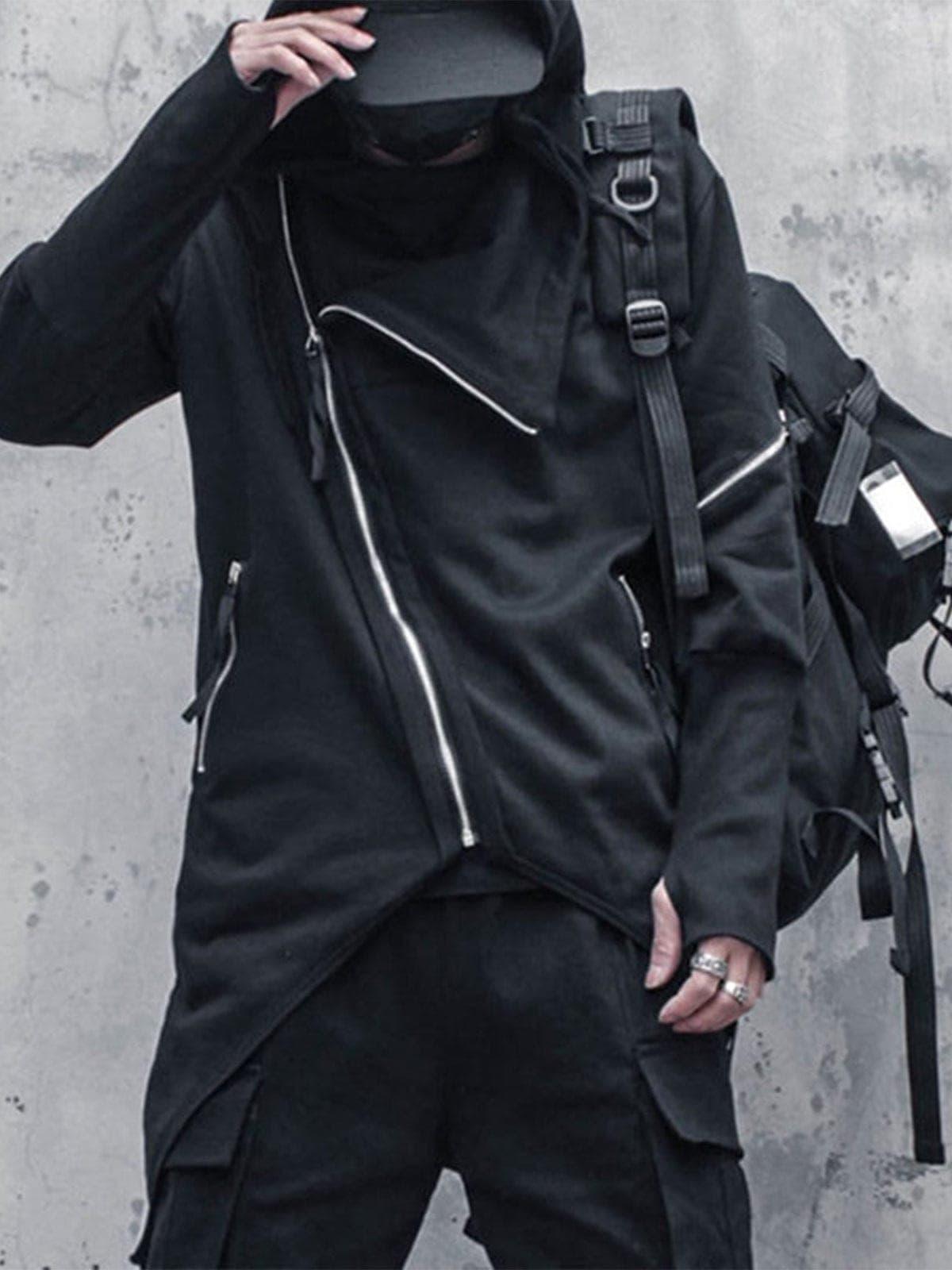 Dark Asymmetric Side Zip Cape Jacket