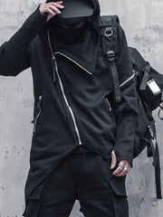 Dark Asymmetric Side Zip Cape Jacket