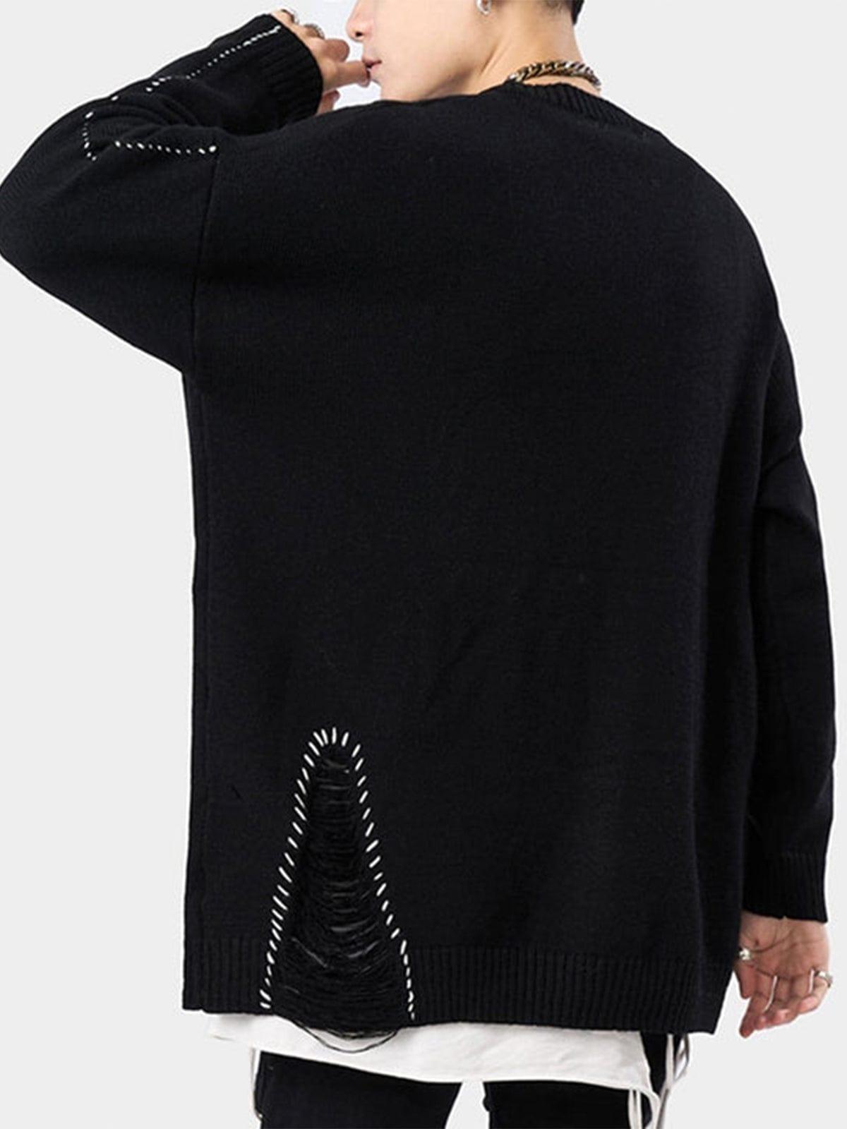 Bright Line Ripped Knitted Sweater