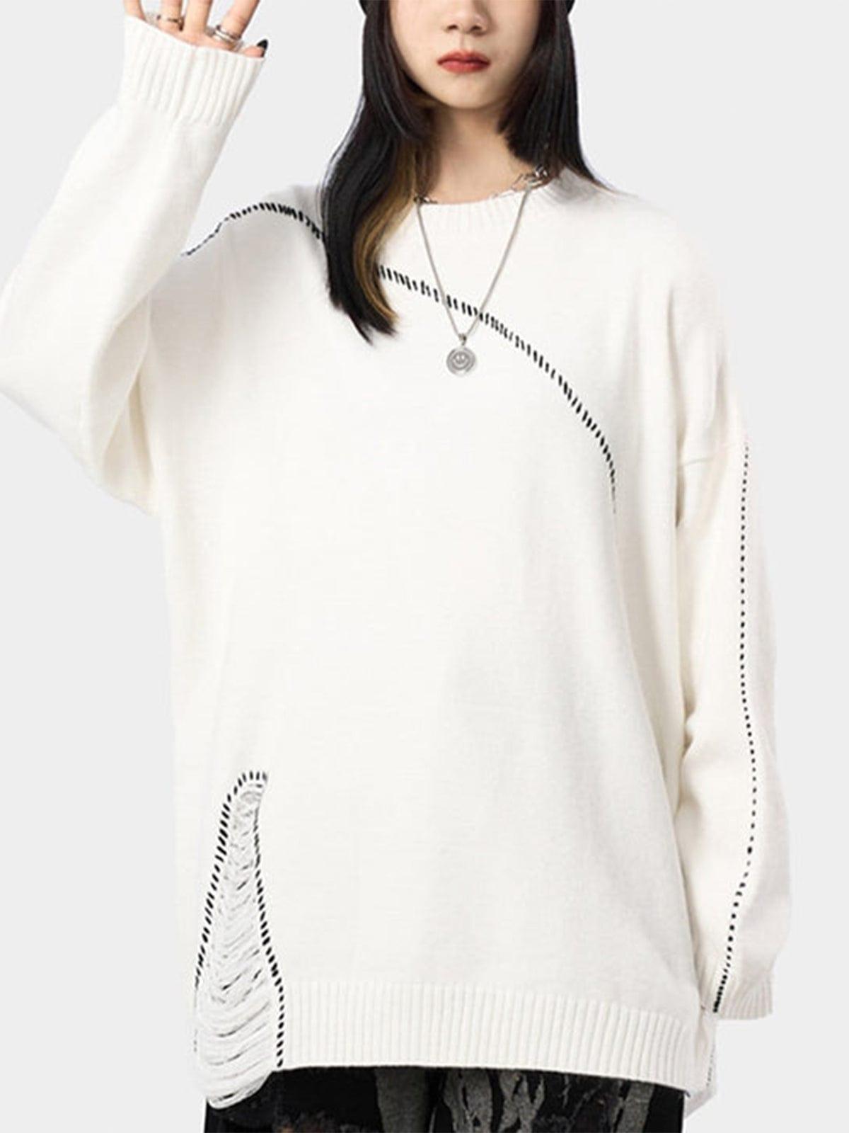 Bright Line Ripped Knitted Sweater