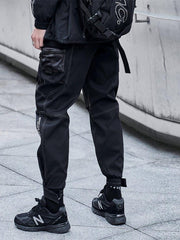 Function Bright Line Zipper Pockets Velcro Cargo Pants