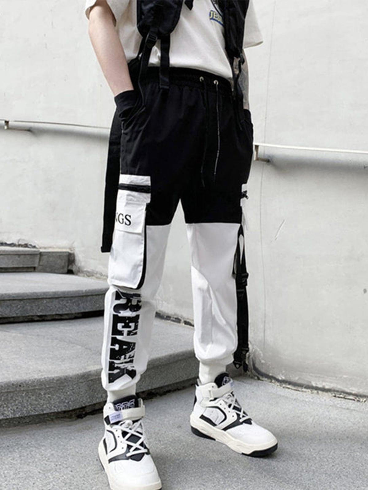 Color Block Patchwork Ribbons Cargo Pants