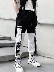 Color Block Patchwork Ribbons Cargo Pants
