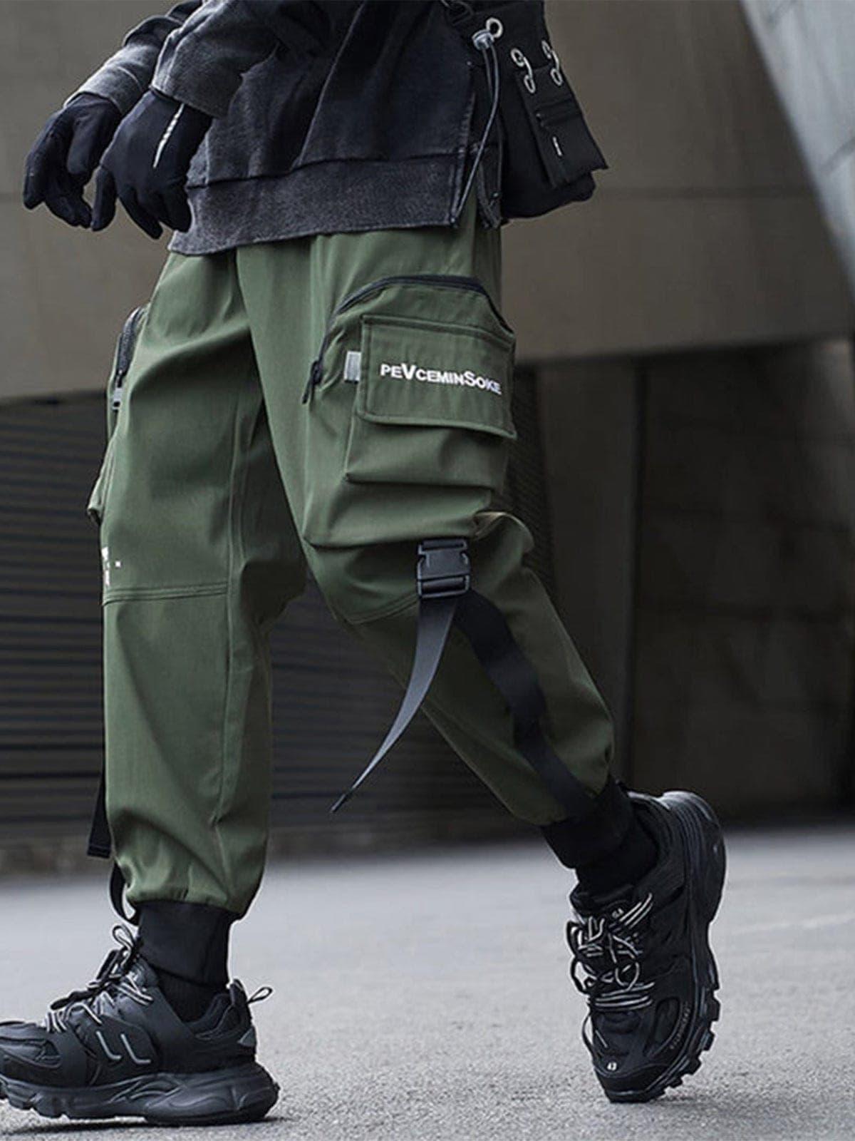 Function Buttons Ribbons Zipper Pockets Cargo Pants