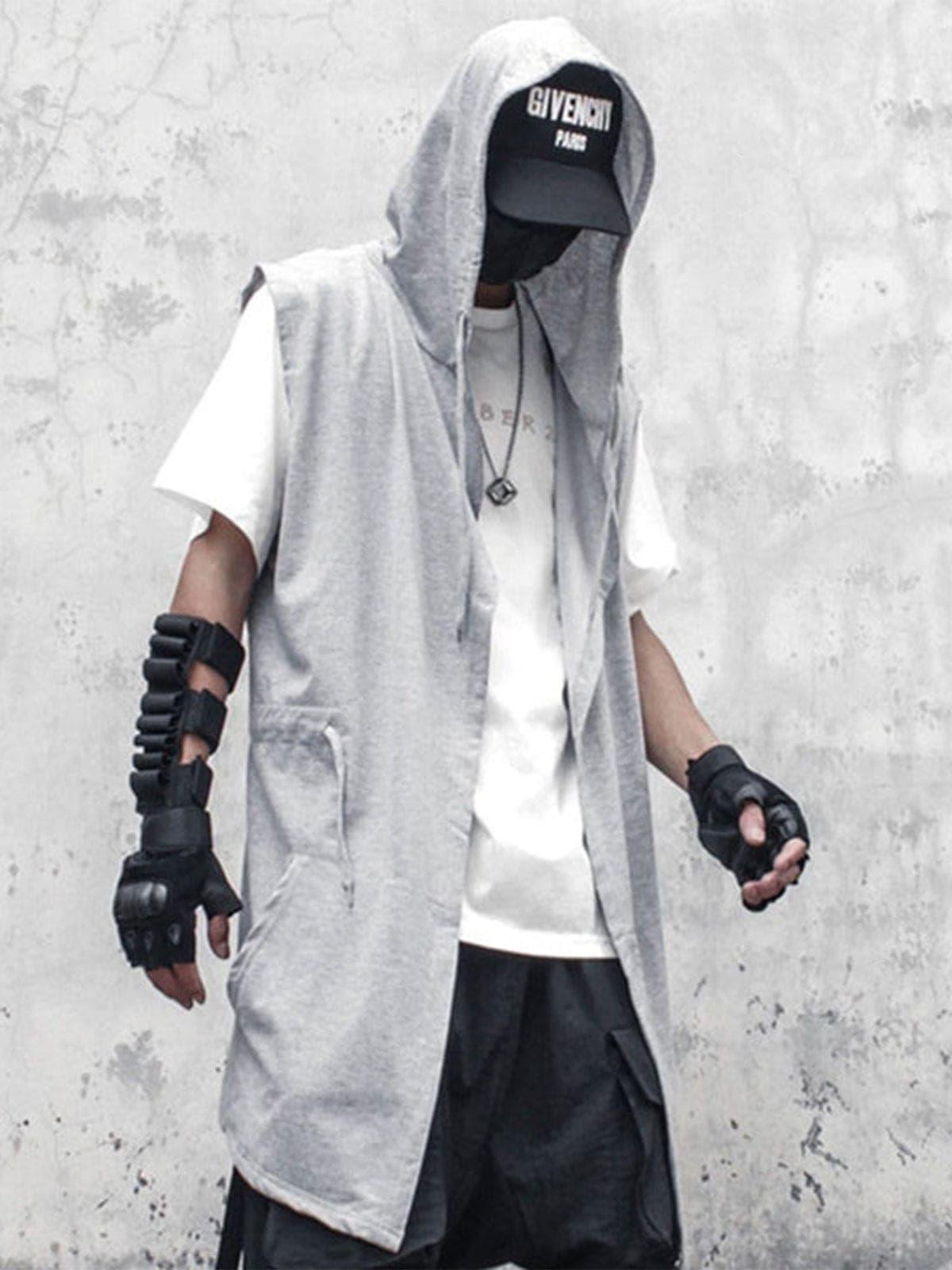 Solid Color Hooded Drawstring Waist Vest